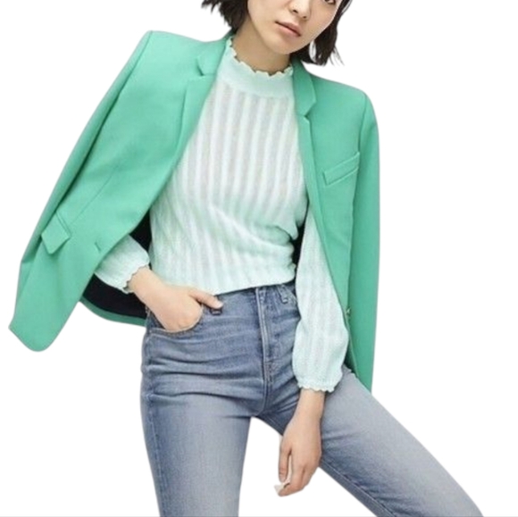 J. Crew Pointelle Ruffle Mockneck Sweater Women's Med Fairy Coquette Mint Green - Picture 3 of 16